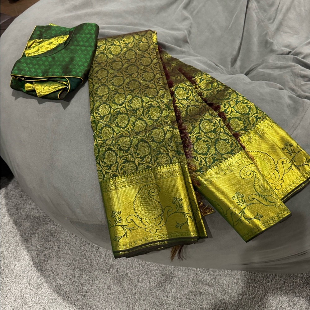 Elegant Green and Gold Saree